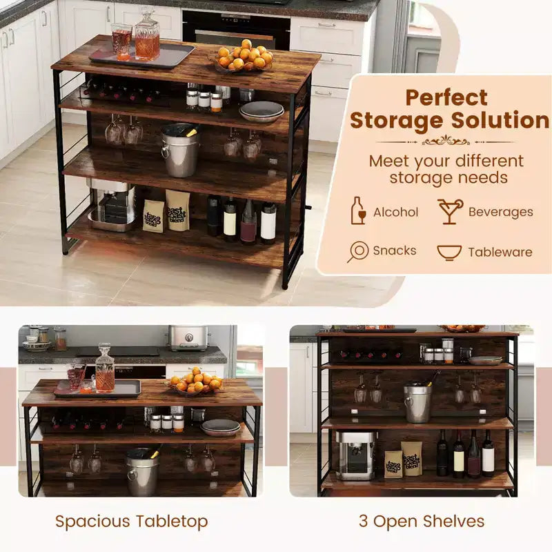 Costway Kitchen Island, 4-Tier Mini Bar Table Height Pub Table with Footrest, Wine Rack