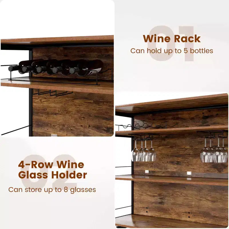 Costway Kitchen Island, 4-Tier Mini Bar Table Height Pub Table with Footrest, Wine Rack