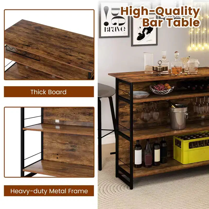Costway Kitchen Island, 4-Tier Mini Bar Table Height Pub Table with Footrest, Wine Rack