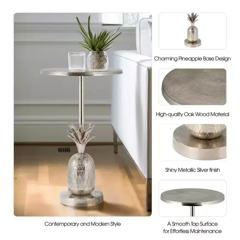 Unique End Table, Side Table, or Small Night Stand for Room Decor - Metal Bedside Table with Pineapple Base for Bedroom or Living Room