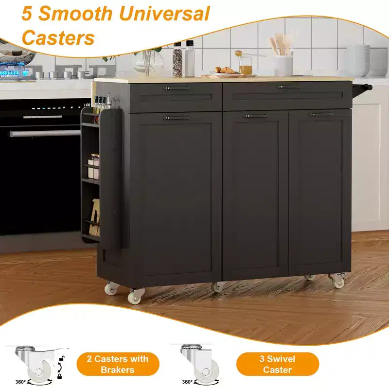 COZONY Rolling Kitchen Island Cart with Drop Leaf, Portable Kitchen Cart with Drawers and Storage Shelves, Mobile Workstation with Locking Wheels