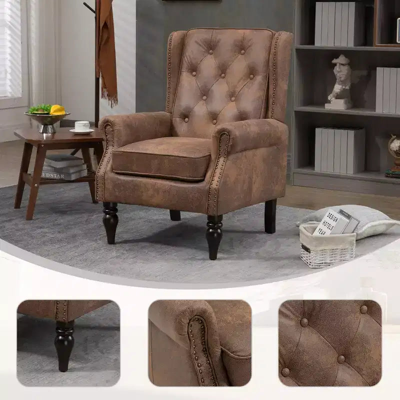 CLIHOME Wood Frame Armchair, Modern Accent Chair Lounge Chair with Sturdy Wood Legs