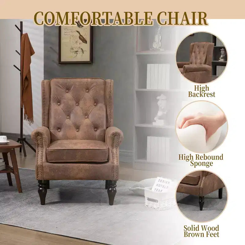 CLIHOME Wood Frame Armchair, Modern Accent Chair Lounge Chair with Sturdy Wood Legs