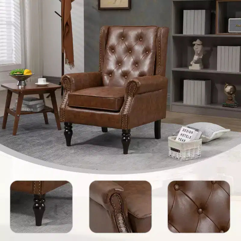 CLIHOME Wood Frame Armchair, Modern Accent Chair Lounge Chair with Sturdy Wood Legs
