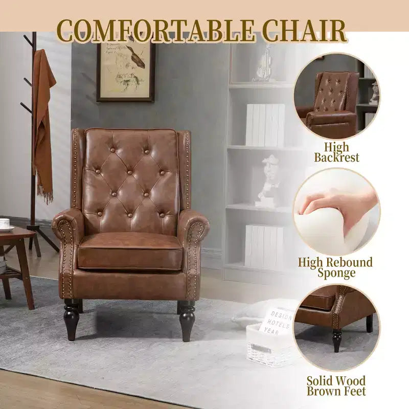 CLIHOME Wood Frame Armchair, Modern Accent Chair Lounge Chair with Sturdy Wood Legs