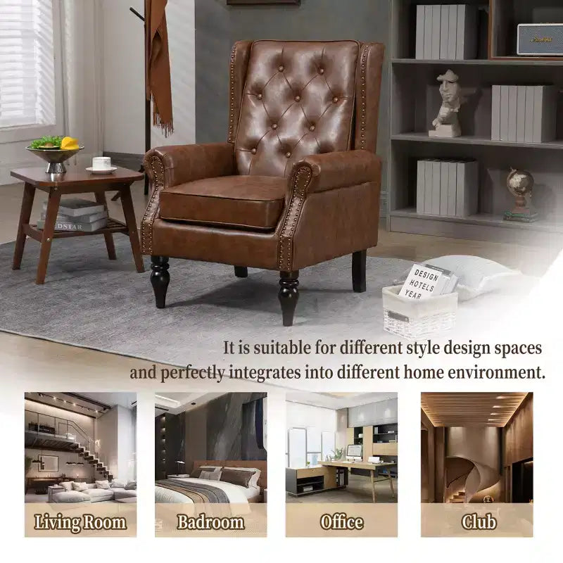 CLIHOME Wood Frame Armchair, Modern Accent Chair Lounge Chair with Sturdy Wood Legs