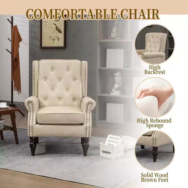 CLIHOME Wood Frame Armchair, Modern Accent Chair Lounge Chair with Sturdy Wood Legs