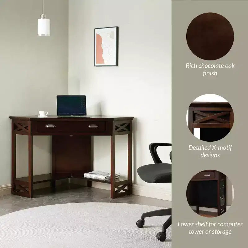 HomeStock 29 in.H Brown Color Acacia Wood Computer Desks with File Drawer