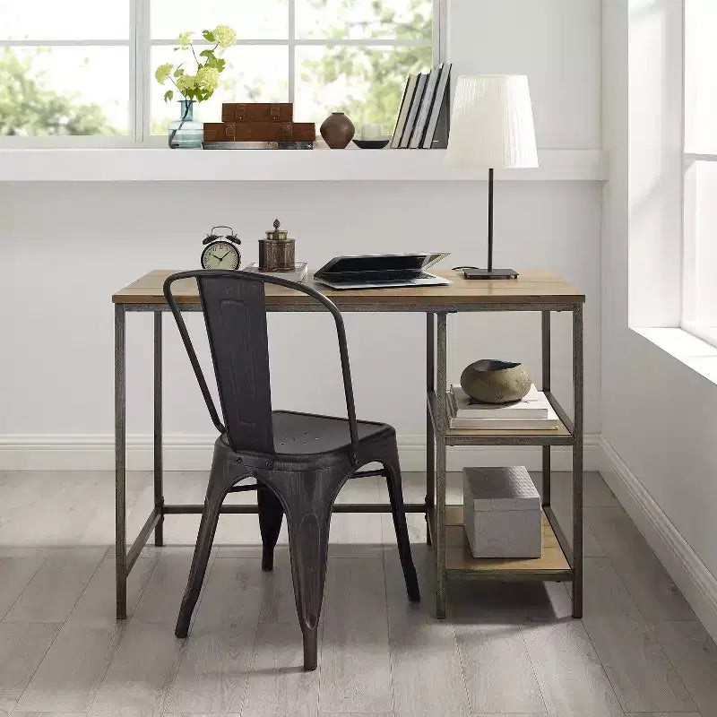 HomeStock 12.5 in.H Brown Color Birch Wood Computer Desks with All Purpose Drawer