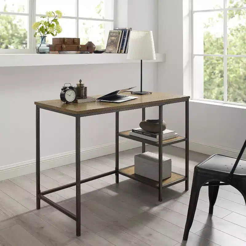 HomeStock 12.5 in.H Brown Color Birch Wood Computer Desks with All Purpose Drawer