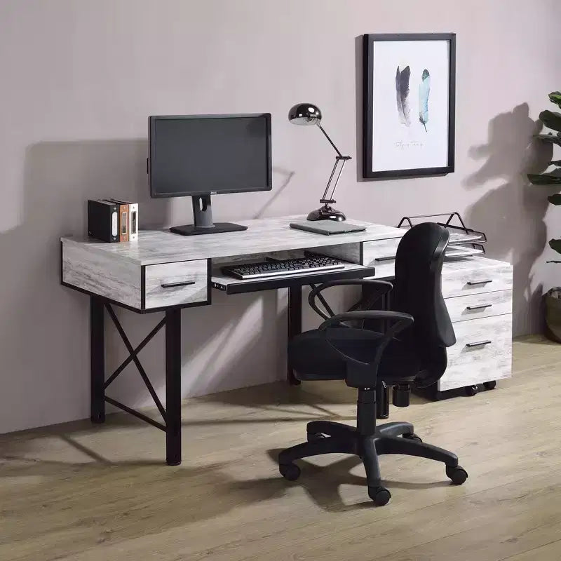 HomeStock 29 in.H Gray Color Wood Veneer Computer Desks with File Drawer