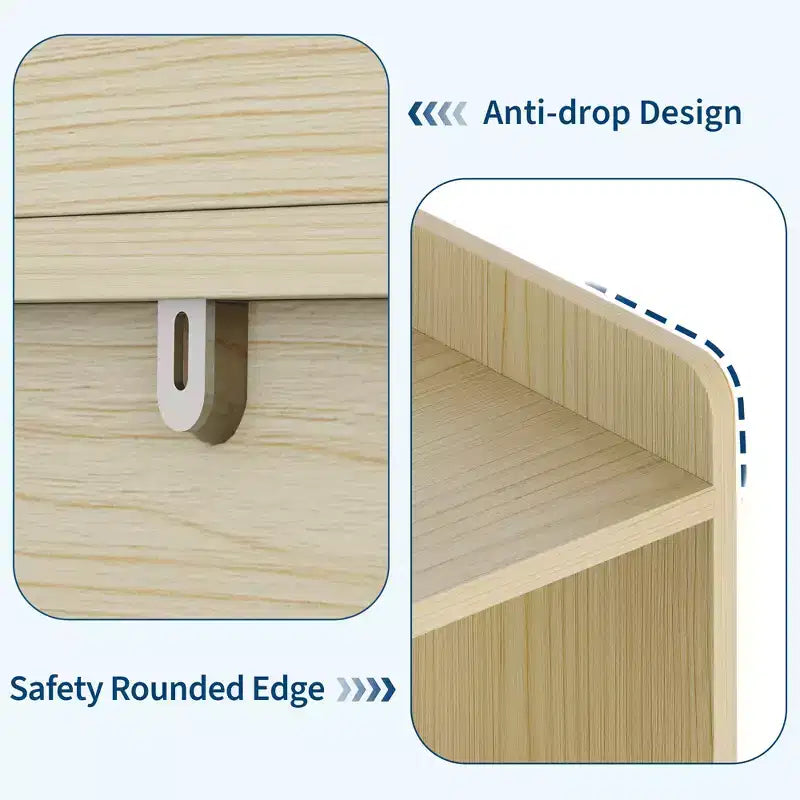 Storage Organizer with Movable Drawers, Kids Bookshelf with Hidden Wheels and 5 Open Cubbies, Multifunctional Storage Cabinet Chest for Playroom