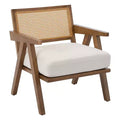 COZONY Mid-Century Accent Chair, Rattan Back, Linen Cushions, Wood Frame, Easy Assembly, Living Room, Bedroom, Apartment