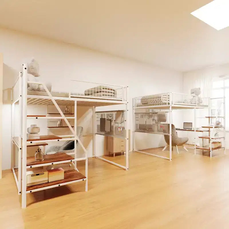 Bellemave Full size loft metal bed with white for bedroom and dormitory, with built-in charging station,Suitable for teenagers, white