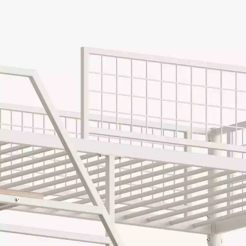 Bellemave Full size loft metal bed with white for bedroom and dormitory, with built-in charging station,Suitable for teenagers, white