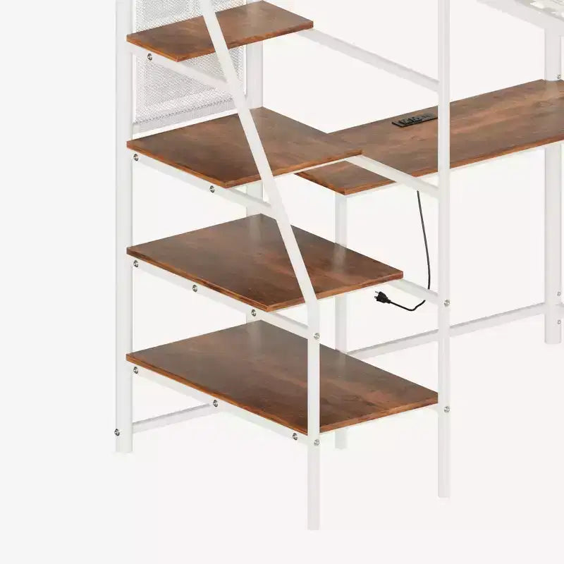 Bellemave Full size loft metal bed with white for bedroom and dormitory, with built-in charging station,Suitable for teenagers, white