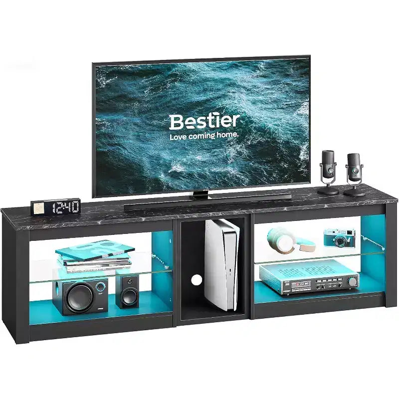 Bestier TV Stand for TVs up to 70 with LED Light, Entertainment Center for PS5 with Shelves