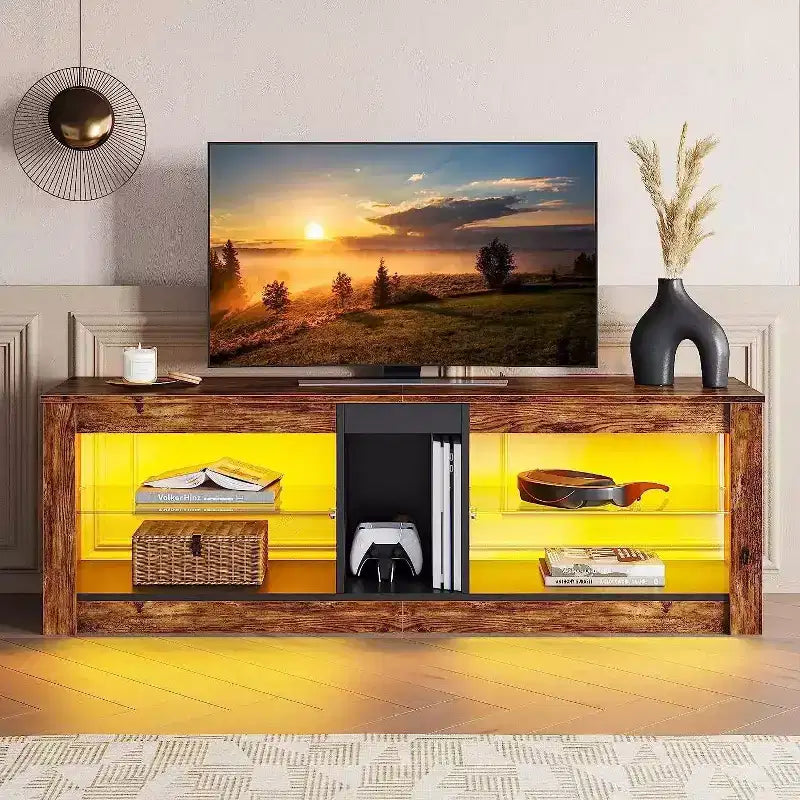 Bestier TV Stand for TVs up to 70 with LED Light, Entertainment Center for PS5 with Shelves