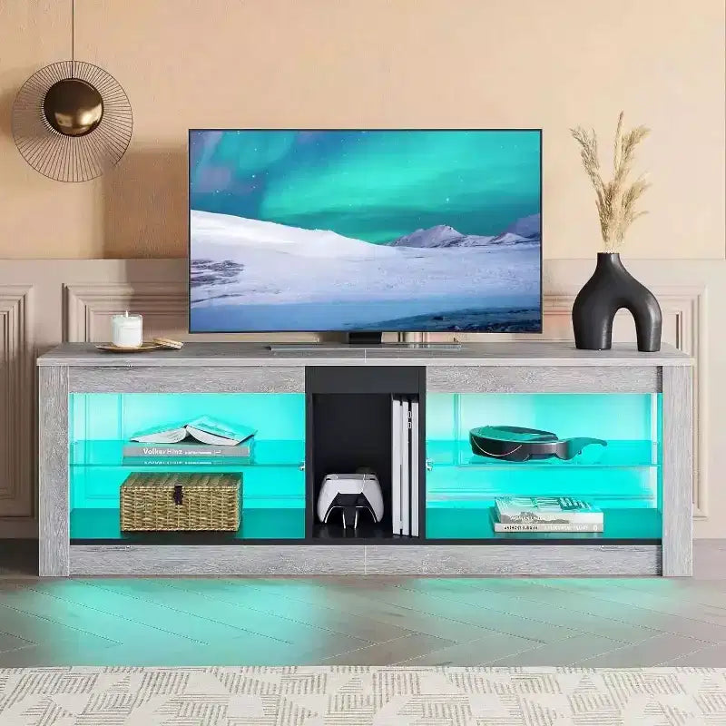 Bestier TV Stand for TVs up to 70 with LED Light, Entertainment Center for PS5 with Shelves