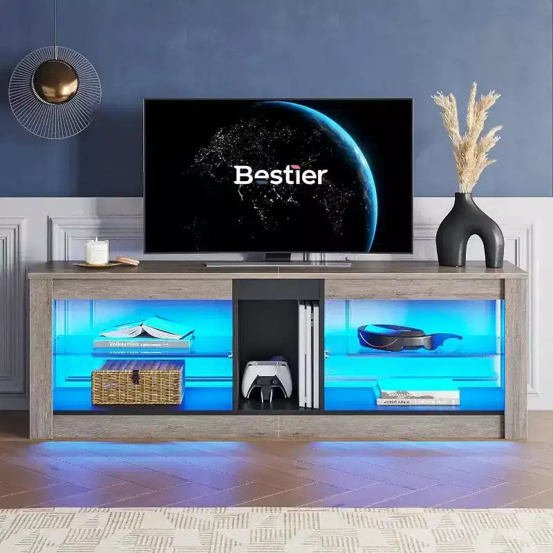 Bestier TV Stand for TVs up to 70 with LED Light, Entertainment Center for PS5 with Shelves