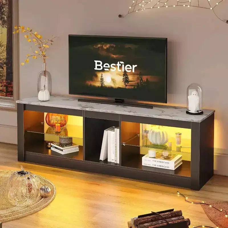 Bestier TV Stand for TVs up to 70 with LED Light, Entertainment Center for PS5 with Shelves