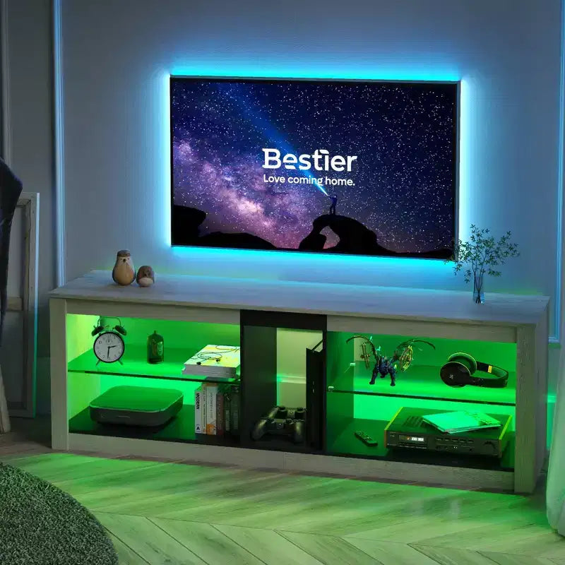 Bestier TV Stand for TVs up to 70 with LED Light, Entertainment Center for PS5 with Shelves