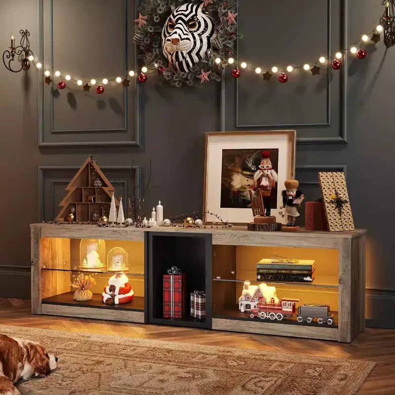 Bestier TV Stand for TVs up to 70 with LED Light, Entertainment Center for PS5 with Shelves