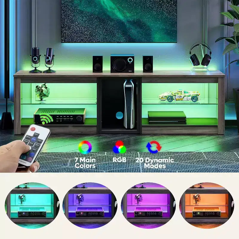 Bestier TV Stand for TVs up to 70 with LED Light, Entertainment Center for PS5 with Shelves