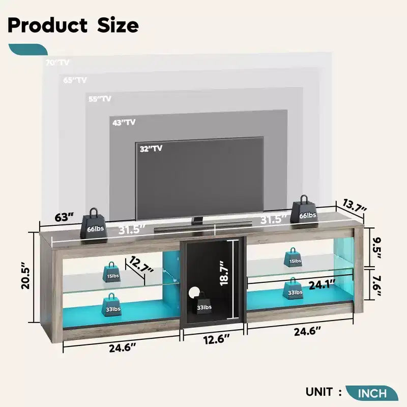 Bestier TV Stand for TVs up to 70 with LED Light, Entertainment Center for PS5 with Shelves