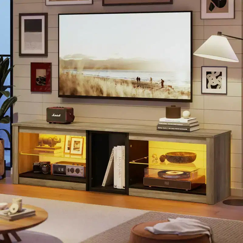 Bestier TV Stand for TVs up to 70 with LED Light, Entertainment Center for PS5 with Shelves