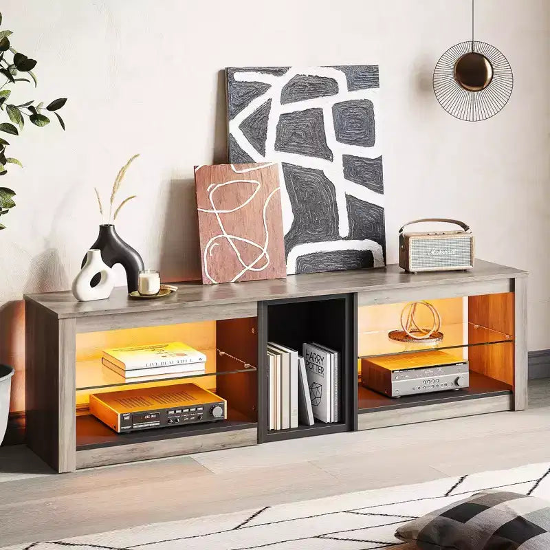 Bestier TV Stand for TVs up to 70 with LED Light, Entertainment Center for PS5 with Shelves