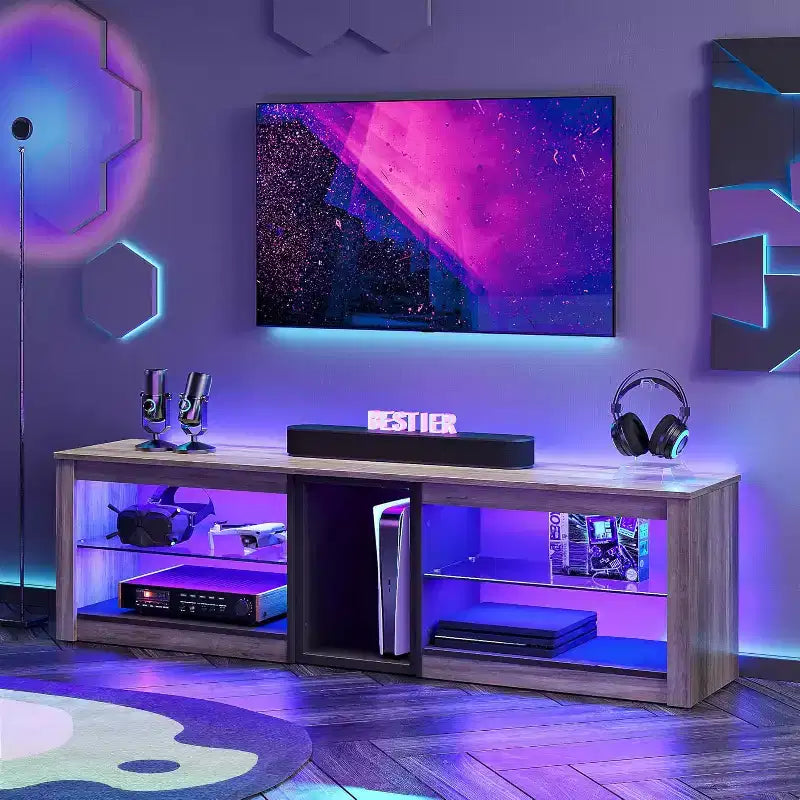 Bestier TV Stand for TVs up to 70 with LED Light, Entertainment Center for PS5 with Shelves