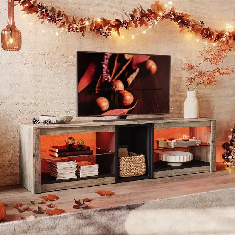 Bestier TV Stand for TVs up to 70 with LED Light, Entertainment Center for PS5 with Shelves