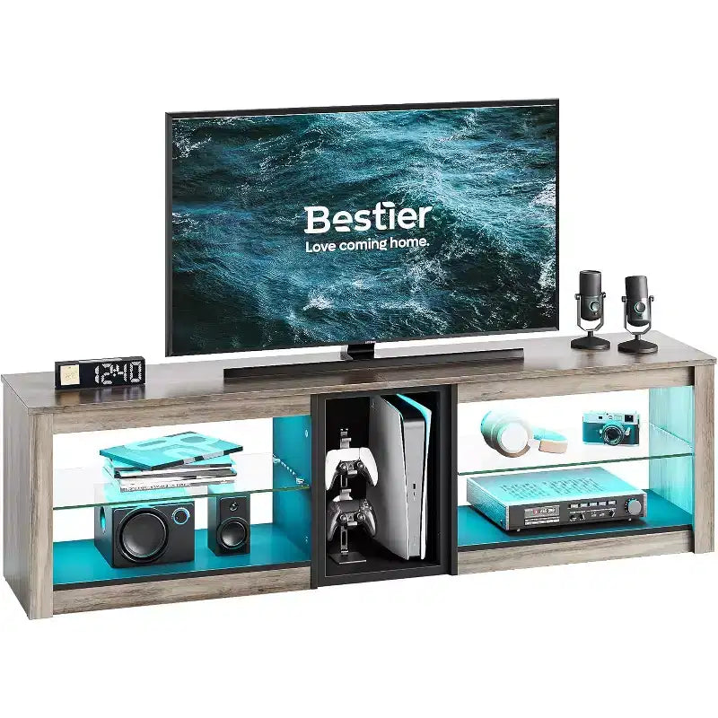 Bestier TV Stand for TVs up to 70 with LED Light, Entertainment Center for PS5 with Shelves