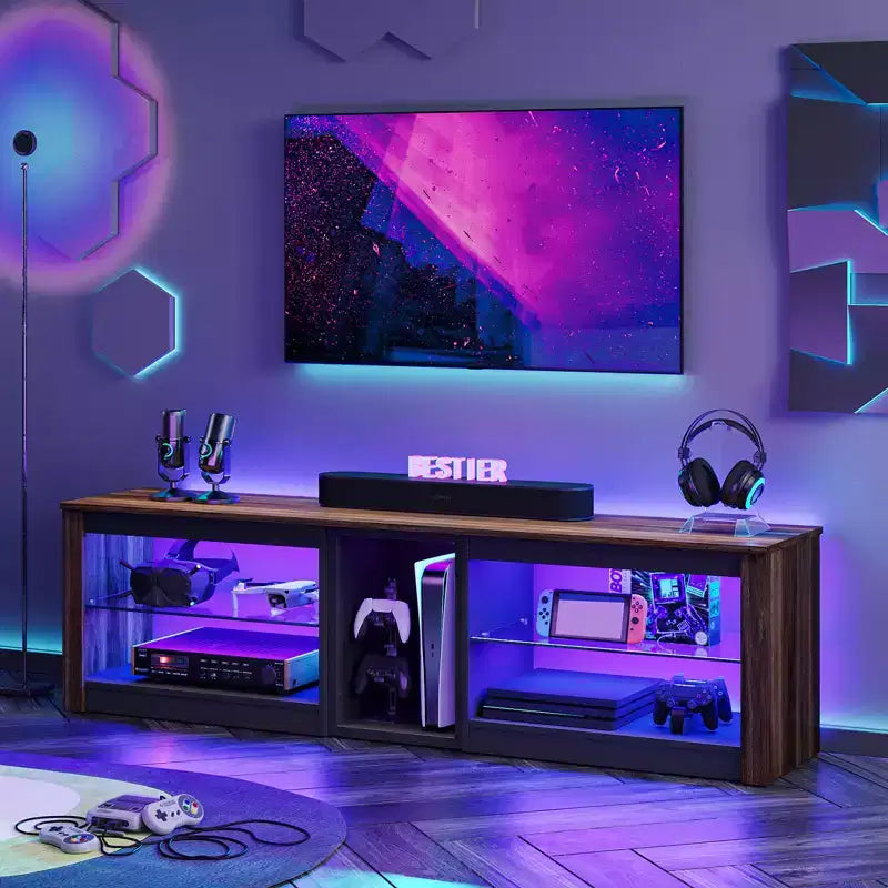 Bestier TV Stand for TVs up to 70 with LED Light, Entertainment Center for PS5 with Shelves