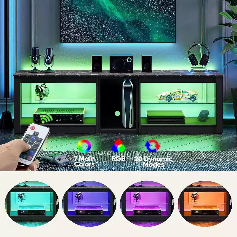 Bestier TV Stand for TVs up to 70 with LED Light, Entertainment Center for PS5 with Shelves