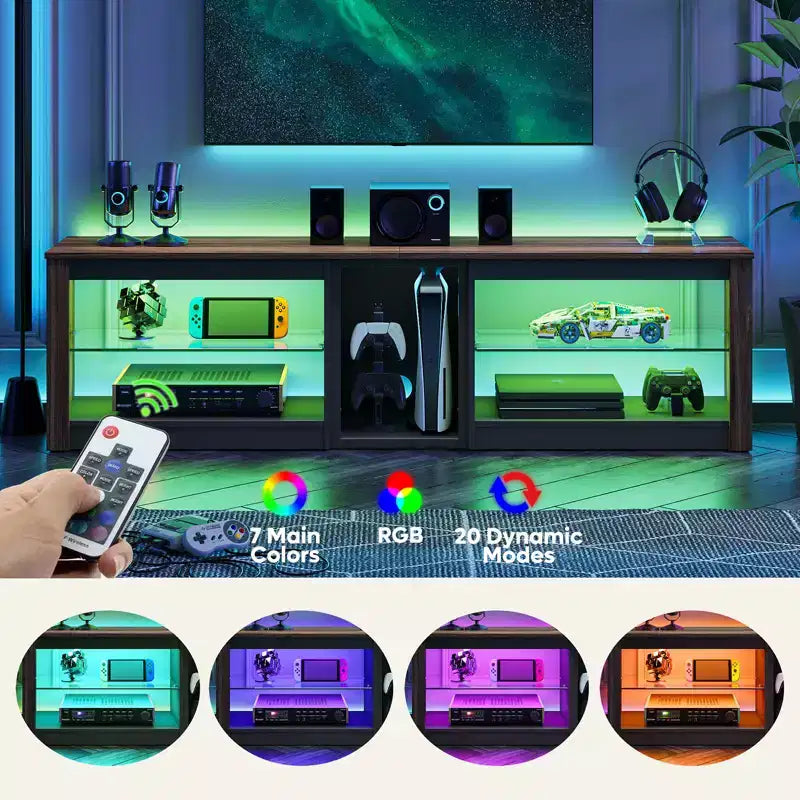Bestier TV Stand for TVs up to 70 with LED Light, Entertainment Center for PS5 with Shelves