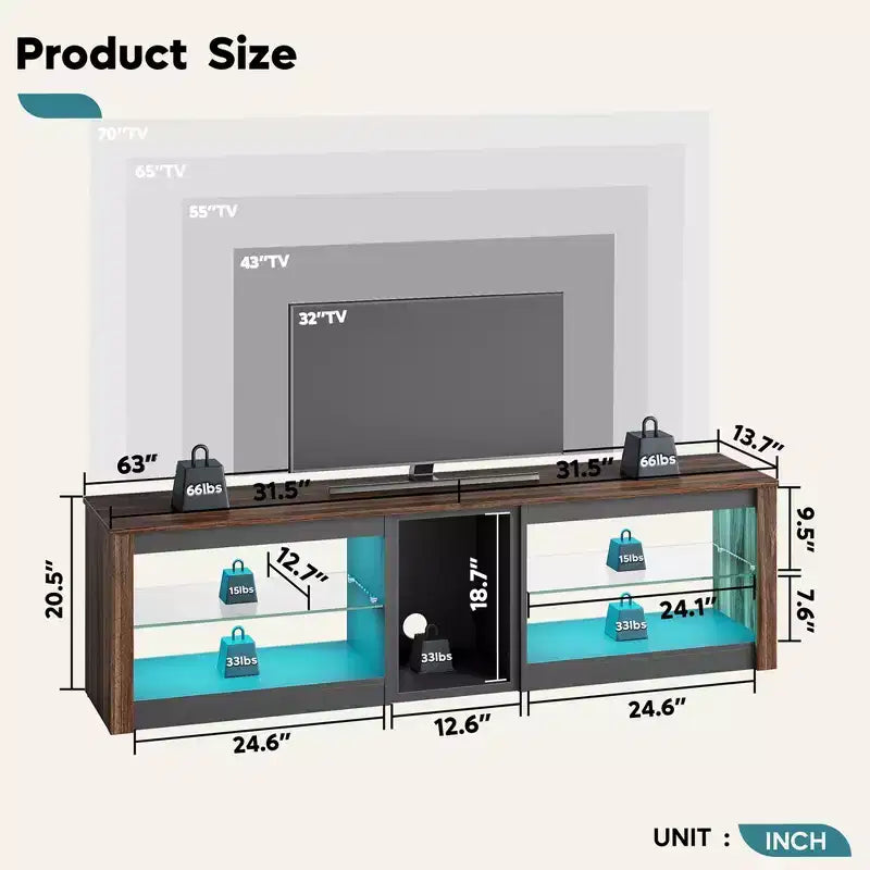 Bestier TV Stand for TVs up to 70 with LED Light, Entertainment Center for PS5 with Shelves