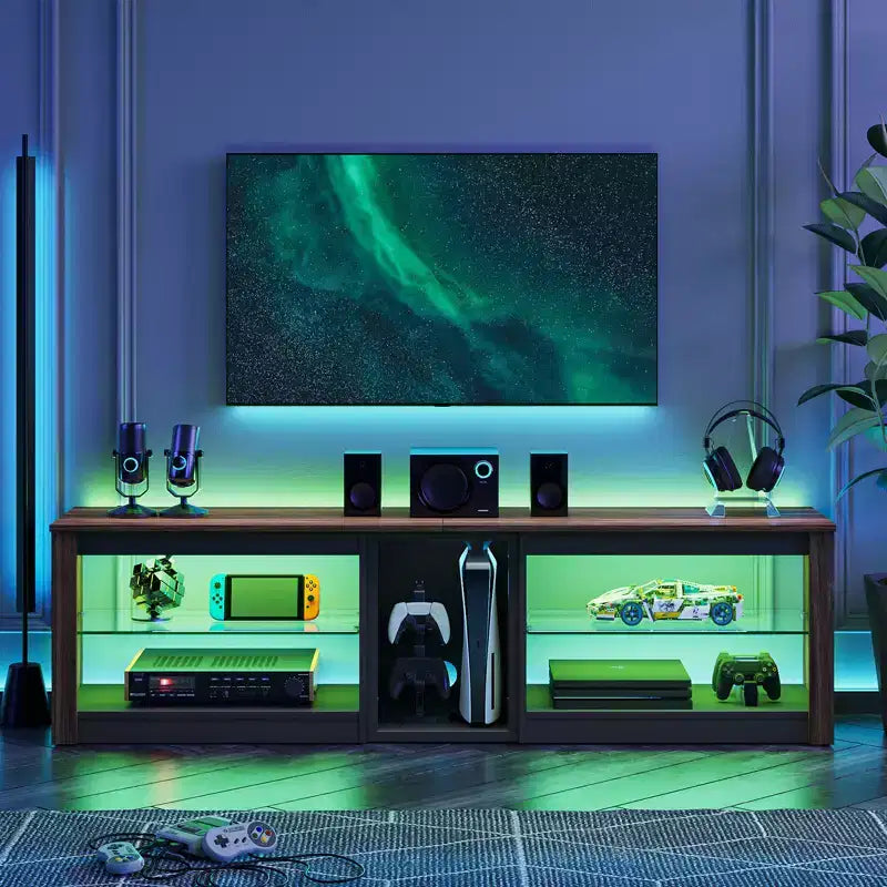 Bestier TV Stand for TVs up to 70 with LED Light, Entertainment Center for PS5 with Shelves