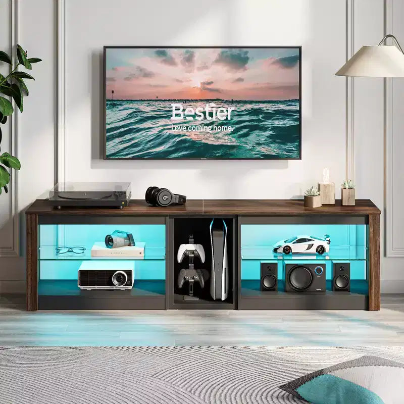 Bestier TV Stand for TVs up to 70 with LED Light, Entertainment Center for PS5 with Shelves