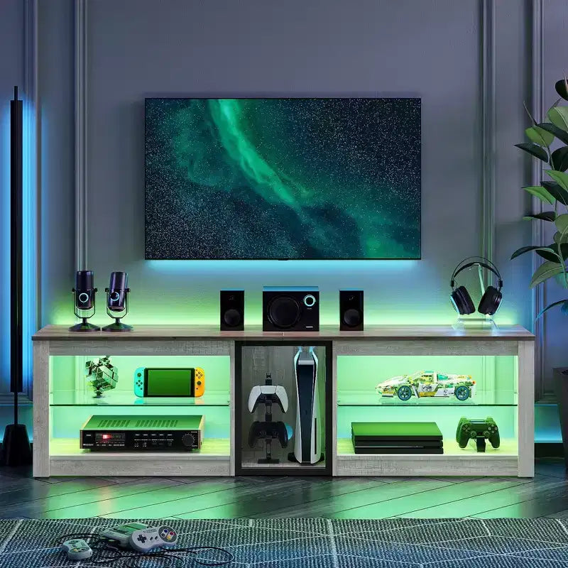 Bestier TV Stand for TVs up to 70 with LED Light, Entertainment Center for PS5 with Shelves