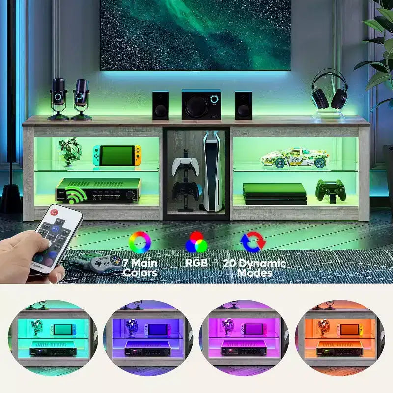 Bestier TV Stand for TVs up to 70 with LED Light, Entertainment Center for PS5 with Shelves