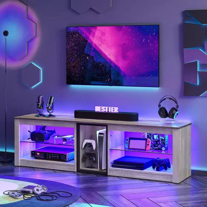 Bestier TV Stand for TVs up to 70 with LED Light, Entertainment Center for PS5 with Shelves