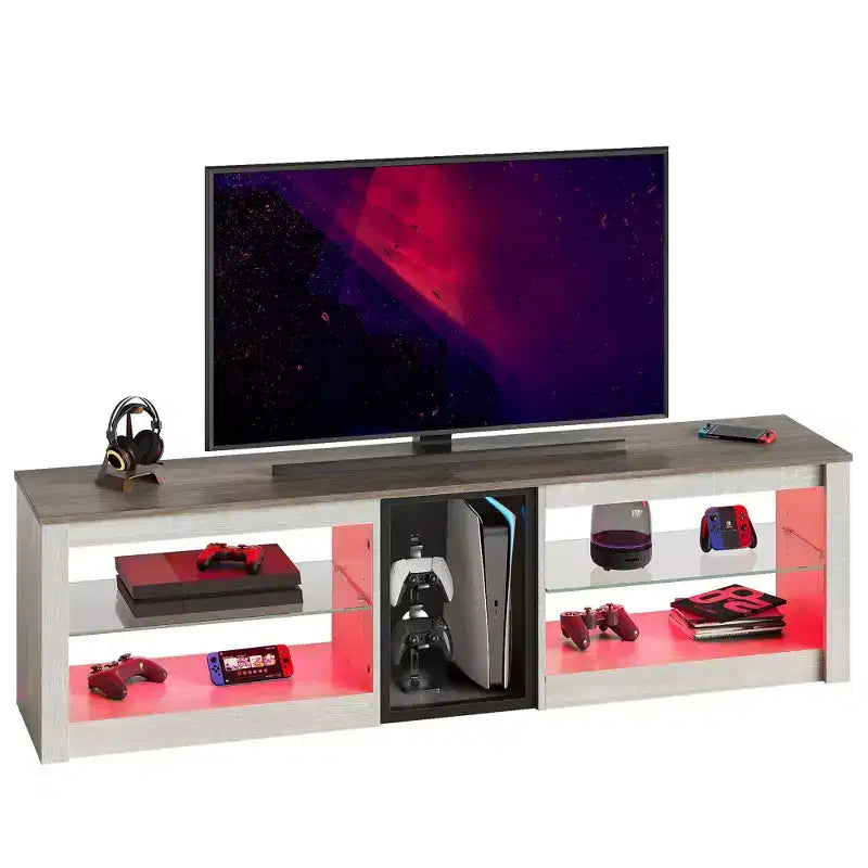 Bestier TV Stand for TVs up to 70 with LED Light, Entertainment Center for PS5 with Shelves