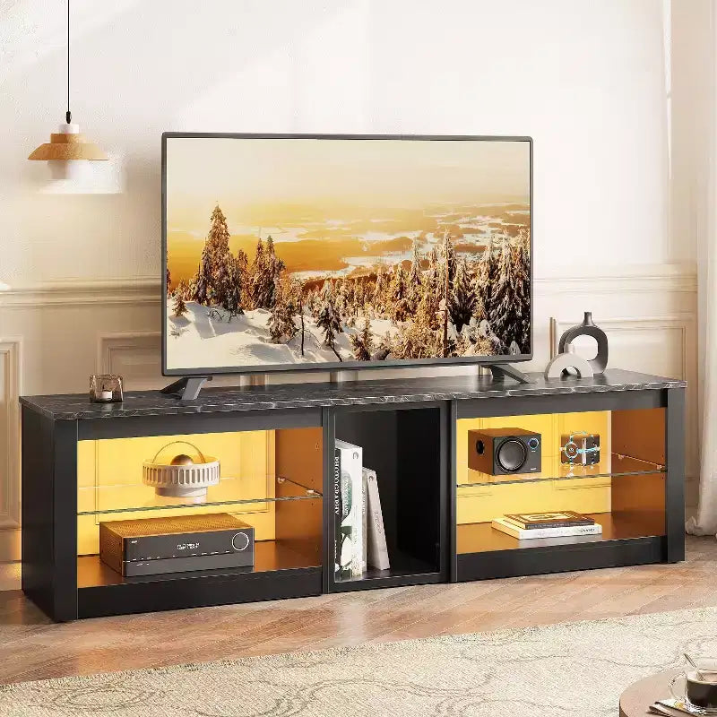 Bestier TV Stand for TVs up to 70 with LED Light, Entertainment Center for PS5 with Shelves