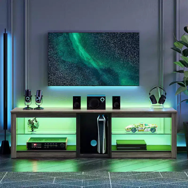 Bestier TV Stand for TVs up to 70 with LED Light, Entertainment Center for PS5 with Shelves