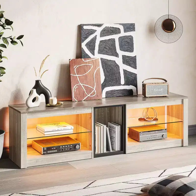 Bestier TV Stand for TVs up to 70 with LED Light, Entertainment Center for PS5 with Shelves