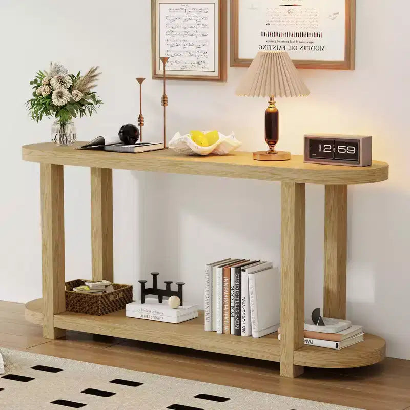 Wood Narrow Console Table with Storage, Minimalist Entryway Table with Streamlined Desktop Design for Hallway and Entryway
