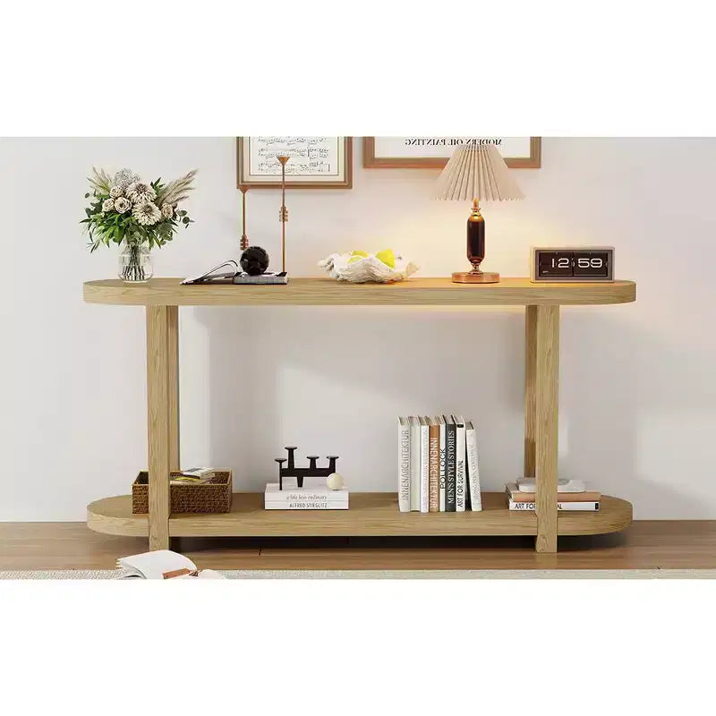 Wood Narrow Console Table with Storage, Minimalist Entryway Table with Streamlined Desktop Design for Hallway and Entryway