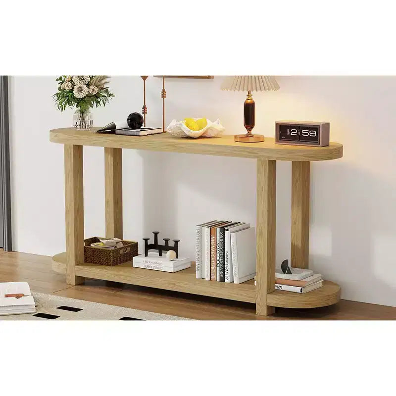 Wood Narrow Console Table with Storage, Minimalist Entryway Table with Streamlined Desktop Design for Hallway and Entryway